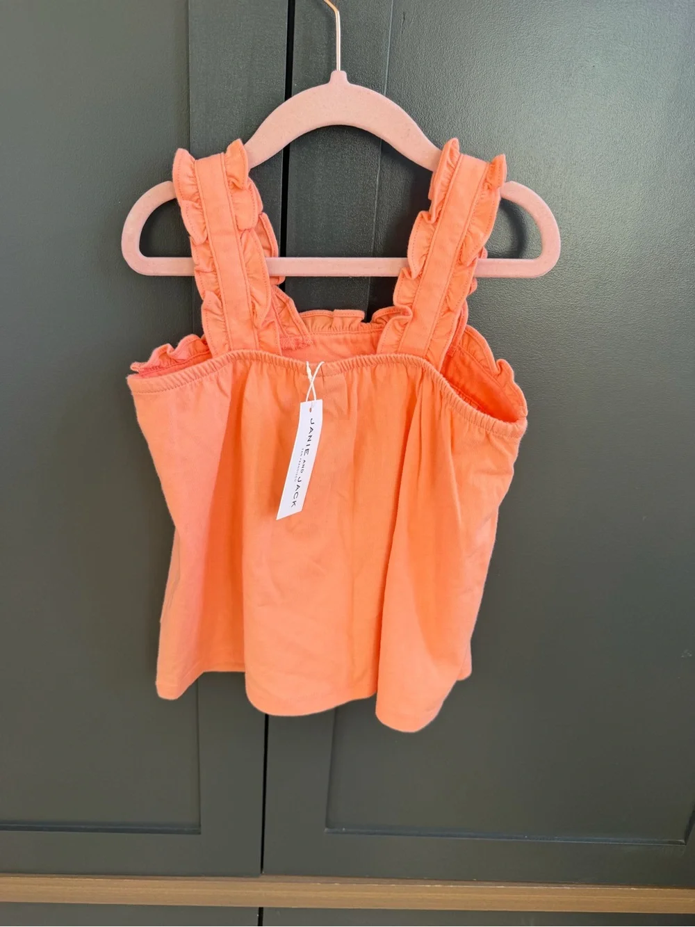 Janie and Jack Coral Ruffle Strap Cotton Tank with Embroidered Band
